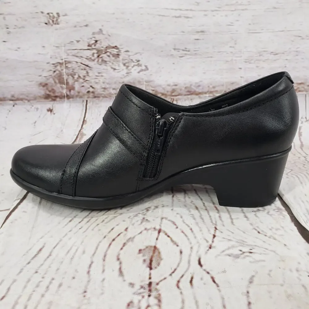 Clarks Ginette Arc Women's Black Leather Heeled Shoes Size 8.5M